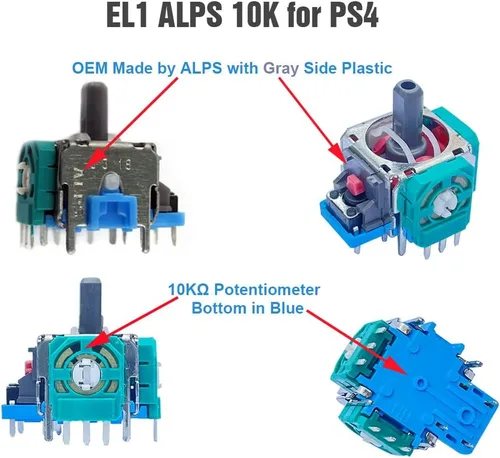 Vista 2 de ElecGear 4x Replacement Joystick (EL1 ALPS 10K) + 4x Drift Fix PCB for PS4 Wireless Controller, Analog Stick Controller Sensor Assembly Thumbstick