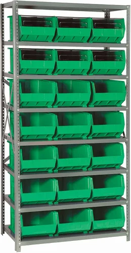 Vista 343 de Quantum QSBU-245BK Heavy Duty Shelving Unit with (7) Shelves and (24) QUS245 Black Bins for Garage Warehouse Storage Distribution 400 lb Load