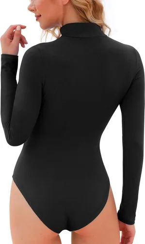 Vista 3 de *LAOLASI - Leotardo de manga larga y sin mangas, con cuello alto para mujer, ajustado, informal, básico, elástico, para uso diario