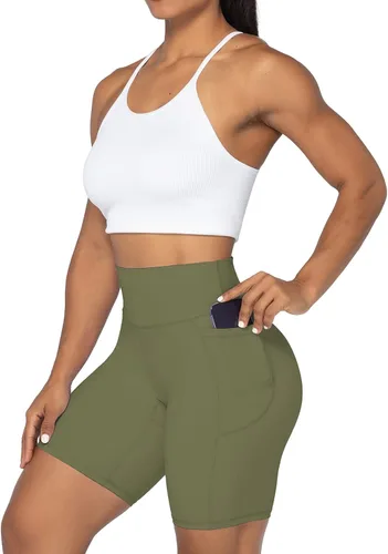Vista 5 de Sunzel Pantalones cortos de ciclismo sin costuras frontales para mujer con bolsillos, pantalones cortos de yoga, entrenamiento, gimnasio, ciclismo