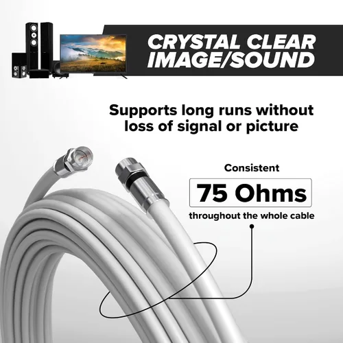 Vista 5 de Cable coaxial THE CIMPLE CO, 1 pie, RG6, Coax, cable de TV, flexible, para interior/exterior, cable para internet de alta velocidad, doble blindaje