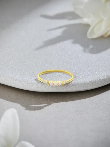 Vista 3 de AFFY - Anillo refinado con ópalo sintético y oro de 14 quilates sobre plata para mujeres, joyas apilables