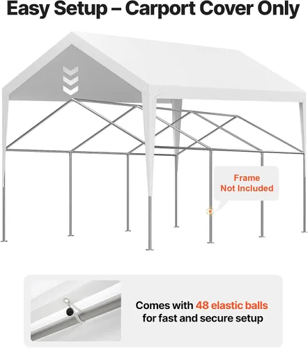 Vista 60 de VEVOR Cobertizo Tienda de Almacenamiento Exterior Portátil Resistente de 6 x 8 x 7 pies, Refugio de Cochera Garaje Impermeable con Puerta Enrollable