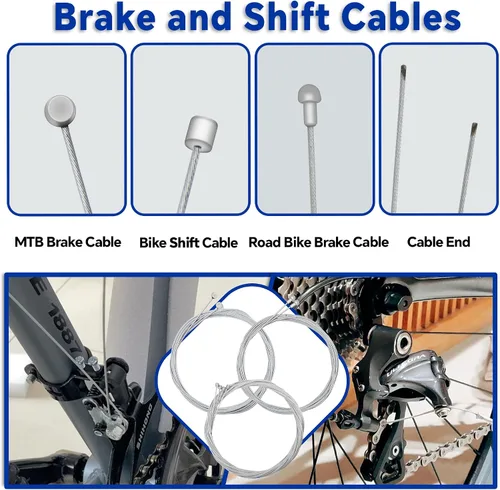 Vista 5 de 42 piezas de cable universal de freno de bicicleta y kit de carcasa con cable de cambio de cambio, línea de transmisión de bicicleta incluye tapas