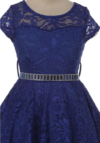 Vista 27 de Little Girl - Vestido de niña con manga de encaje y cinturón de piedras