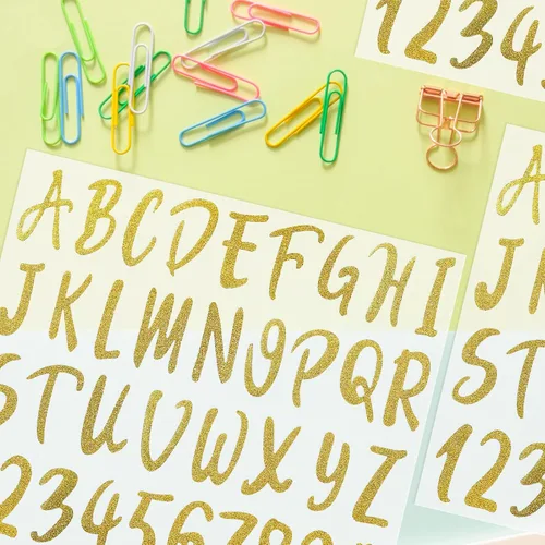 Vista 7 de Calcomanías de letras del alfabeto con purpurina, 360 piezas, 10 hojas autoadhesivas de letras doradas, 2 pulgadas
