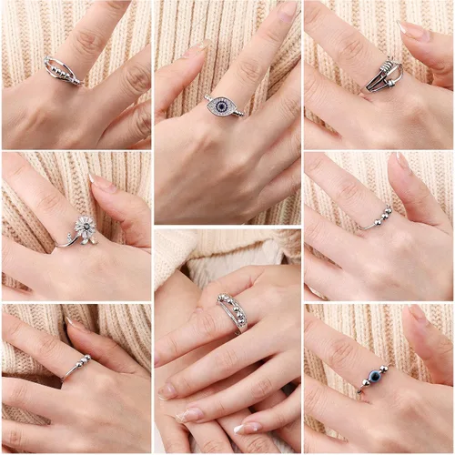 Vista 6 de ZELORES 35 anillos para ansiedad ajustables para aliviar el estrés y la ansiedad anillos apilables de ópalo de girasol para mujeres y hombres