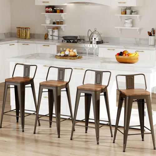 Vista 12 de Changjie Furniture - Juego de 4 sillas altas de metal con diseño industrial para barra de cocina o bar con respaldo bajo, Metal, Negro, 18 pulgadas