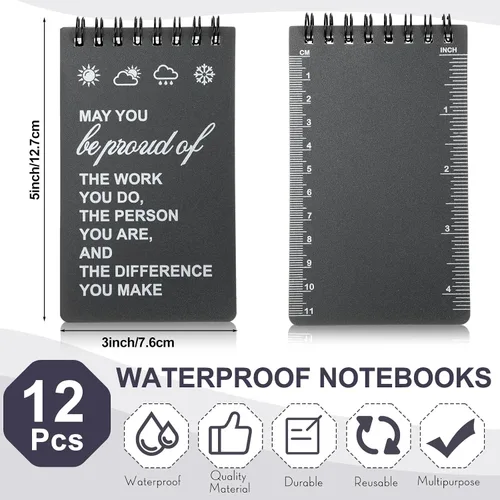Vista 2 de Cuaderno impermeable de 24 piezas con juego de bolígrafos multiherramienta que incluye 3 x 5 bloc de notas de bolsillo en espiral superior y Gris