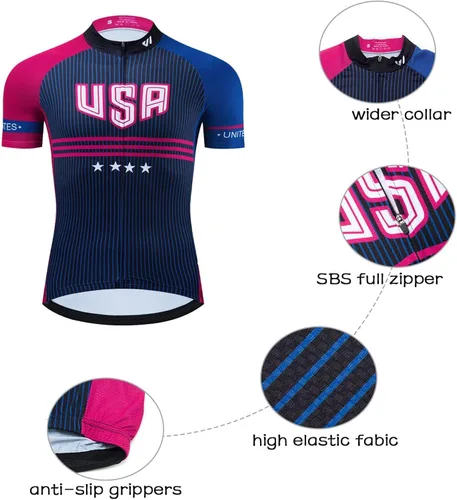 Vista 4 de Lo.gas Camiseta de ciclismo de EE. UU. para hombre, manga corta, para ciclismo, con bandera estadounidense, ropa de bicicleta de carretera
