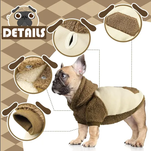 Vista 2 de Ropa mullida para perros pequeños, con capucha, abrigo térmico, ropa para cachorros, machos, hembras, chaqueta para perro, traje de suéter (S)