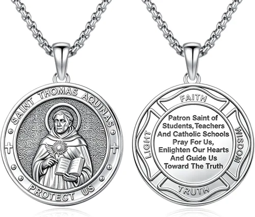 Vista 58 de Collar con colgante de amuleto de medalla de San de plata 10A-St Michael Oval