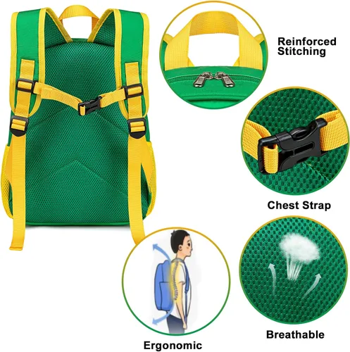 Vista 3 de BTOOP Mochila para niños y niñas, mochila con clip para el pecho, Tractor-verde, Mochilas Daypack