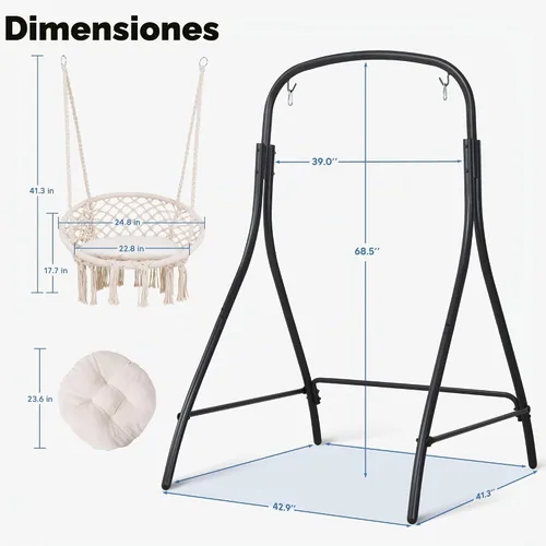 Vista 6 de SUNCREAT Silla Hamaca Colgante de Interior con Soporte, Silla Colgante de Exterior con Soporte, Capacidad de 400 libras, Beige Silla Beige