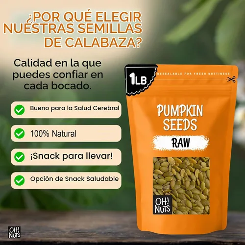 Vista 7 de Semillas de calabaza crudas sin sal, pepitas sin sal, 1 libra, 100% naturales