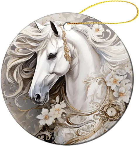Vista 16 de Adorno navideño de caballos de granja, regalo para amantes de los caballos, de porcelana de doble cara, adorno de 3 pulgadas para árbol de Navidad