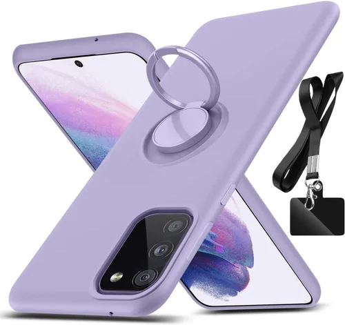Vista 8 de Funda para Samsung Galaxy S20 FE, con soporte de anillo giratorio de 360° y cordón de correa de silicona líquida, delgada, a prueba de golpes, funda