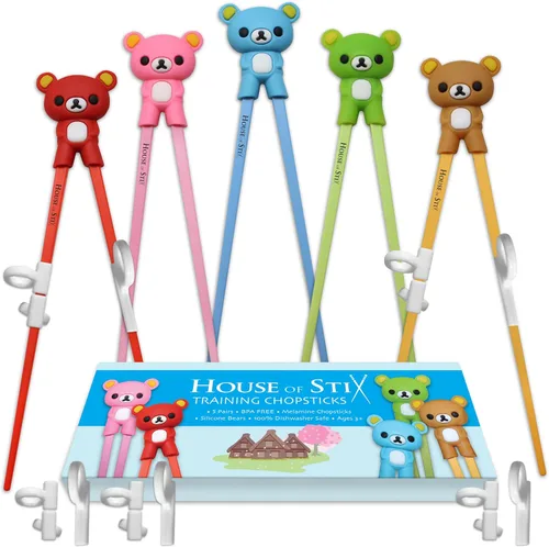 Vista 8 de Palillos de entrenamiento para niños pequeños, niños y adultos con 4 pares de ayudantes de dedos extraíbles, diseño de animales, sin BPA, aptos