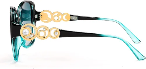 Vista 4 de FEISEDY Gafas de sol de moda para mujer, marco cuadrado de gran tamaño con perlas brillantes, protección UV polarizada B2821