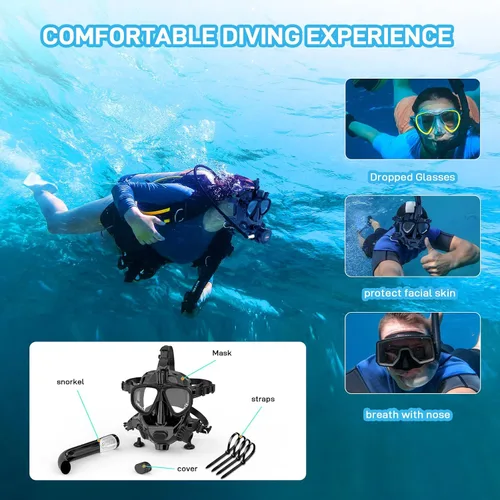 Vista 7 de Máscara de buceo de cara completa, soporte de buceo y esnórquel, máscara de esnórquel de cara completa, máscara de buceo ajustable con soporte