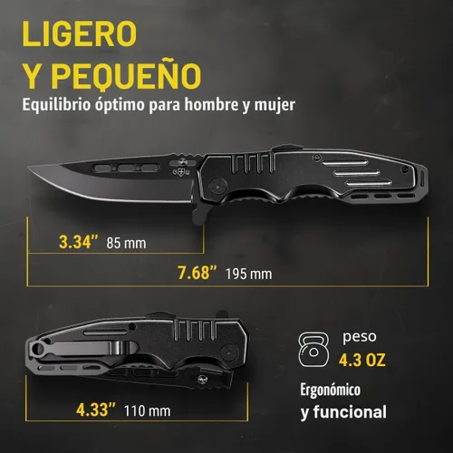 Vista 5 de Navaja de bolsillo con bloqueo de seguridad - Hoja afilada de 3.4 pulgadas - Cuchillo táctico plegable con mango de aluminio - Herramienta ideal