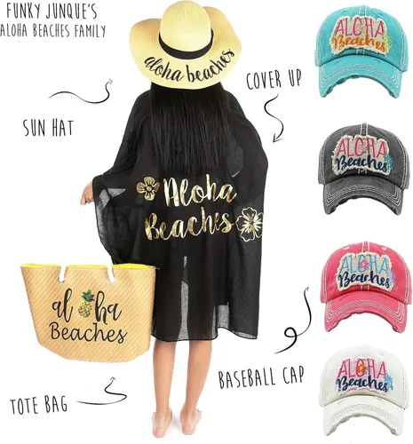 Vista 5 de Funky Junque - Sombrero de protección solar para mujer, con bordado de letras en cursiva y negrita, ajustable