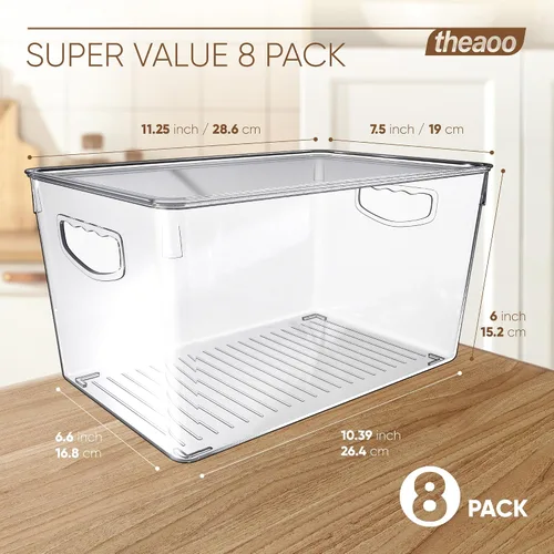Vista 7 de theaoo Contenedores organizadores de refrigerador apilables grandes y dispensador de latas de soda para refrigerador con tapas