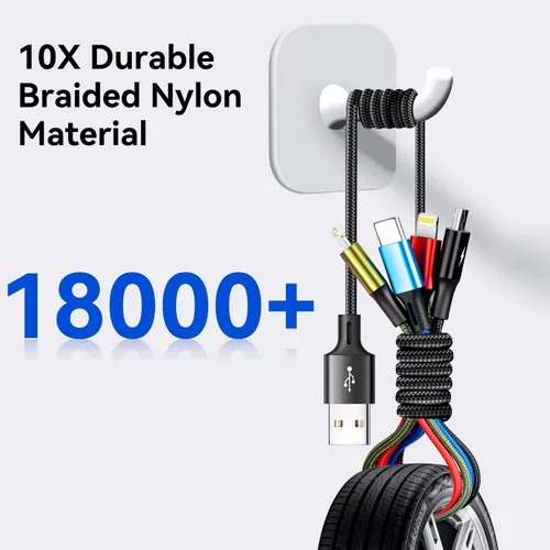Vista 6 de Cable de carga múltiple 3.5A Cable de cargador múltiple trenzado 4 en 1 Cable USB de carga rápida con puertos IP/tipo C/micro para teléfonos