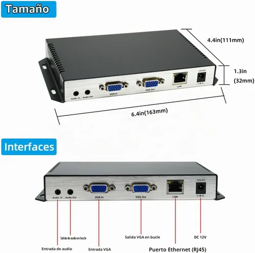 Vista 5 de H.265 H.264 MJPEG 1080P@60 Codificador de vídeo VGA codificador de audio de vídeo HD con soporte de bucle VGA HTTP, UTP, RTSP, RTMP, RTMPS, SRT Negro