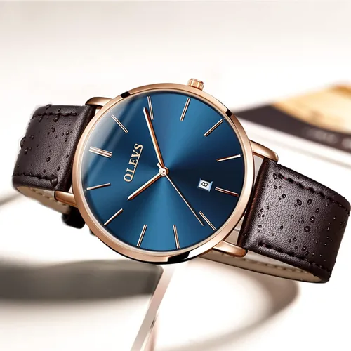 Vista 3 de OLEVS Reloj para hombre de lujo ligero de cuero impermeable con movimiento japonés para hombre con fecha calendario minimalista ultrafino clásico