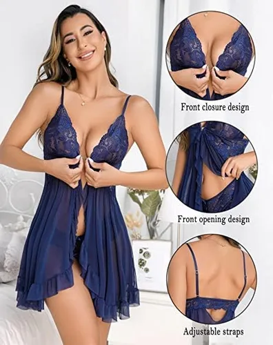 Vista 5 de Queenfox Lencería sexy de encaje para mujer, camisón de lencería para dormir