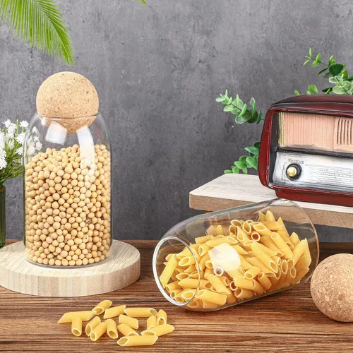 Vista 2 de 2 tarros de vidrio de corcho con tapa de corcho, contenedor de almacenamiento con botellas redondas de bola, recipientes con tapa de madera