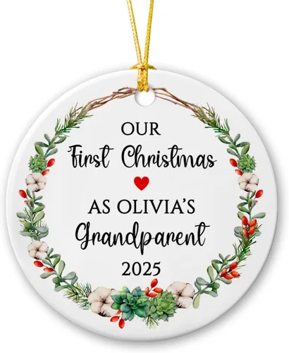 Vista 12 de Adorno personalizado de Navidad, aniversario de boda, aniversario de 2025, adornos de cerámica de Navidad para parejas, esposo, esposa, adorno