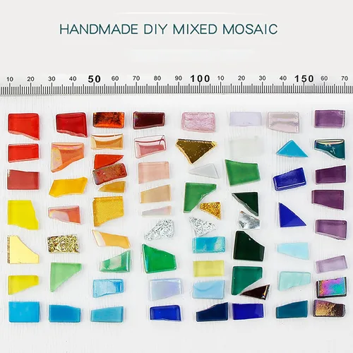 Vista 2 de Azulejos de mosaico de vidrio de mosaico irregulares mixtos verdes, 10.58 oz mosaico DIY conjunto de mosaico para adultos, suministros