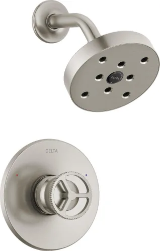 Vista 8 de Delta Faucet Trinsic Serie 14 Grifo de ducha cromado de una sola manija con cabezal de ducha H2Okinetic, juego de grifo de ducha, kit de molduras