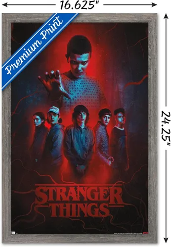 Vista 3 de Trends International Netflix Stranger Things: Season 4 - Póster de pared de grupo, 14.72 x 22.37 pulgadas, versión enmarcada de madera de granero