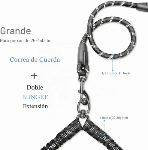 Vista 2 de Correa doble para perro para dos perros, resistente ajustable sin enredos, correa elástica retráctil dividida múltiple para caminar a 2 perros, 5.5