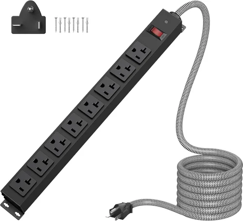 Vista 8 de Regleta de alimentación resistente de 20 amperios, 8 tomas de corriente, cable de extensión de 12 AWG, enchufe de ranura en T, protector