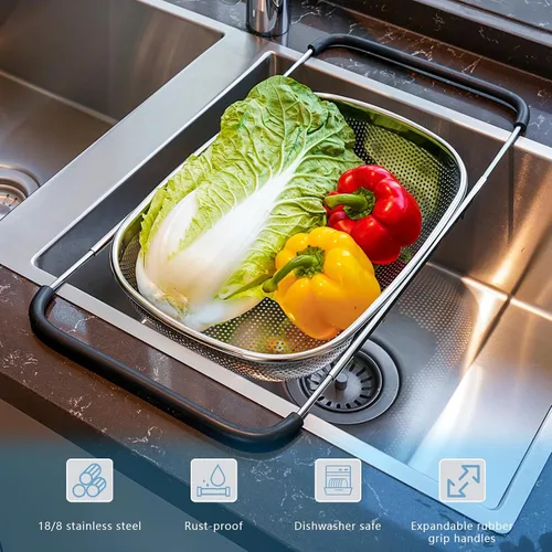 Vista 5 de REDANT Colador y colador de metal para cocina - Coladores y coladores de alimentos grandes con agarre de goma - Tamiz de malla fina de acero