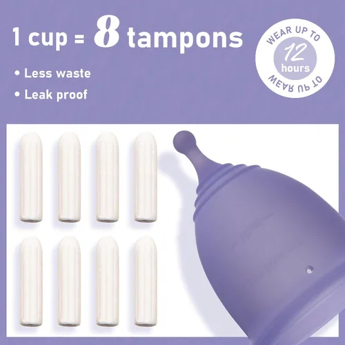 Vista 6 de Copa menstrual suave – Copa menstrual reutilizable de silicona de grado médico – sin BPA, cómoda copa menstrual flexible para uso durante 12 horas