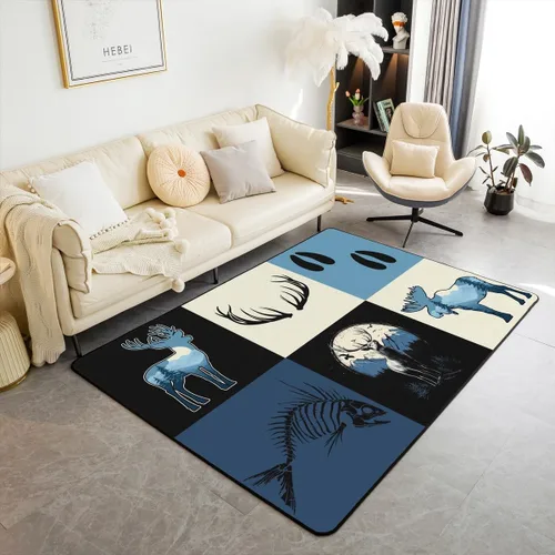 Vista 18 de Castle Fairy Alfombra antideslizante para sala de estar, diseño de ciervos salvajes, pinos de la selva, alfombra antideslizante para sala de estar