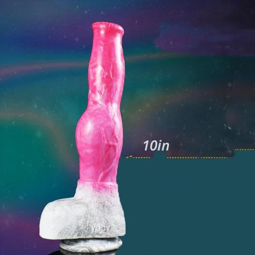 Vista 4 de Consolador de silicona artificial de gran tamaño para perro, lobo de silicona, nudo grande, multicolor (rosa+gris)