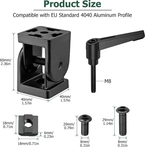 Vista 2 de JiGiU Conector de ángulo de 2 piezas Conector de junta 4040 Tuerca 8 Bisagra flexible Rango de rotación de 180° con palanca de sujeción Conector