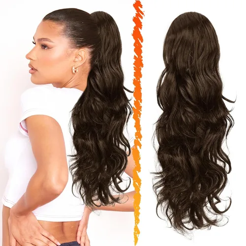 Vista 24 de BARSDAR Extensión de cola de caballo resaltada - 20 pulgadas de extensión de cola de caballo rizada y ondulada con cordón para mujeres - Extensiones