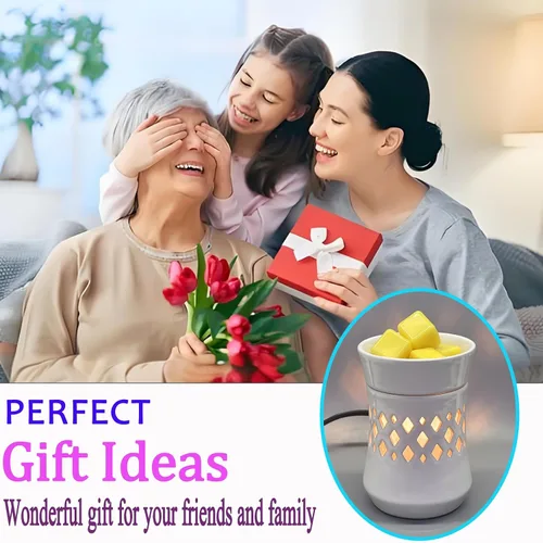 Vista 7 de Calentador de cera aromática para calentador de cera perfumada, quemador eléctrico de fragancia y aceite, calentador de velas de cerámica 2 en 1