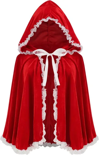Vista 36 de Colorful House Capa de terciopelo rojo con capucha de terciopelo para Halloween, Navidad, fiesta de disfraces