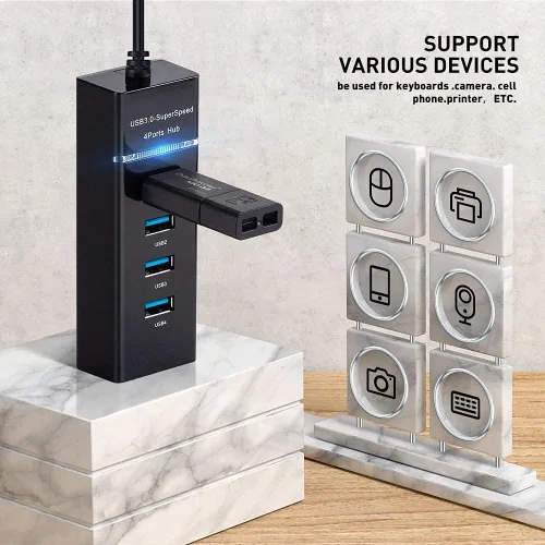 Vista 3 de Adaptador multipuerto dividido de concentrador USB - Divisor USB 3.0 para múltiples puertos a laptop, expansor de puerto A múltiple USB para PS4