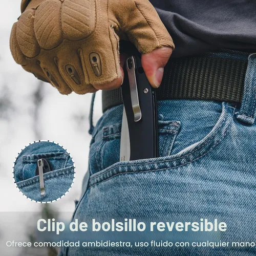 Vista 6 de CJRB Feldespato (pequeño) Cuchillo de bolsillo, hoja de acero D2 de 3 pulgadas, mango G10 Negro