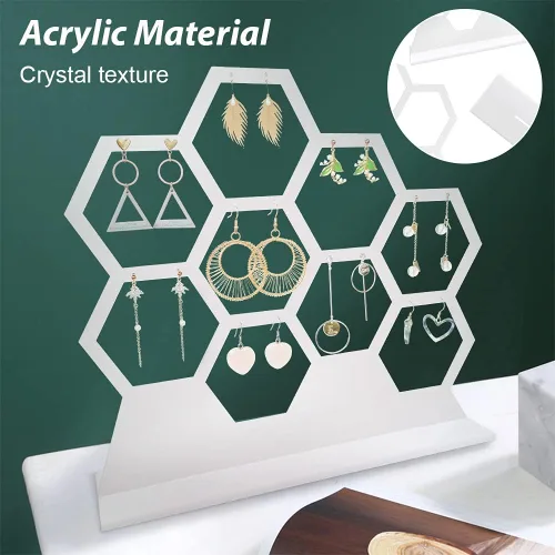 Vista 3 de Soporte para pendientes acrílico con forma de pendiente y forma de panal transparente para pendientes organizador de joyas accesorios