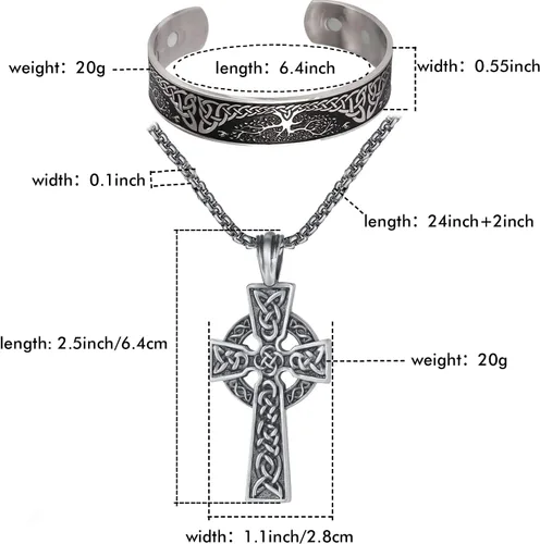 Vista 2 de EVBEA Collar de cruz celta para hombre, nudo irlandés vikingo, colgante de oración de serenidad, crucifijo, joyería para hombre con cadena de acero
